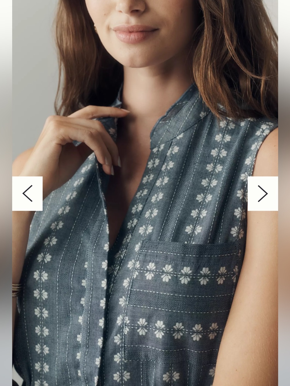 Sleeveless Blue Patterned Shirt Dress - Picture 2 of 4